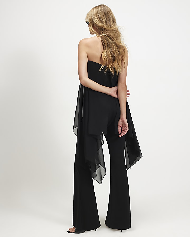 Black Mesh Detail Bandeau Jumpsuit
