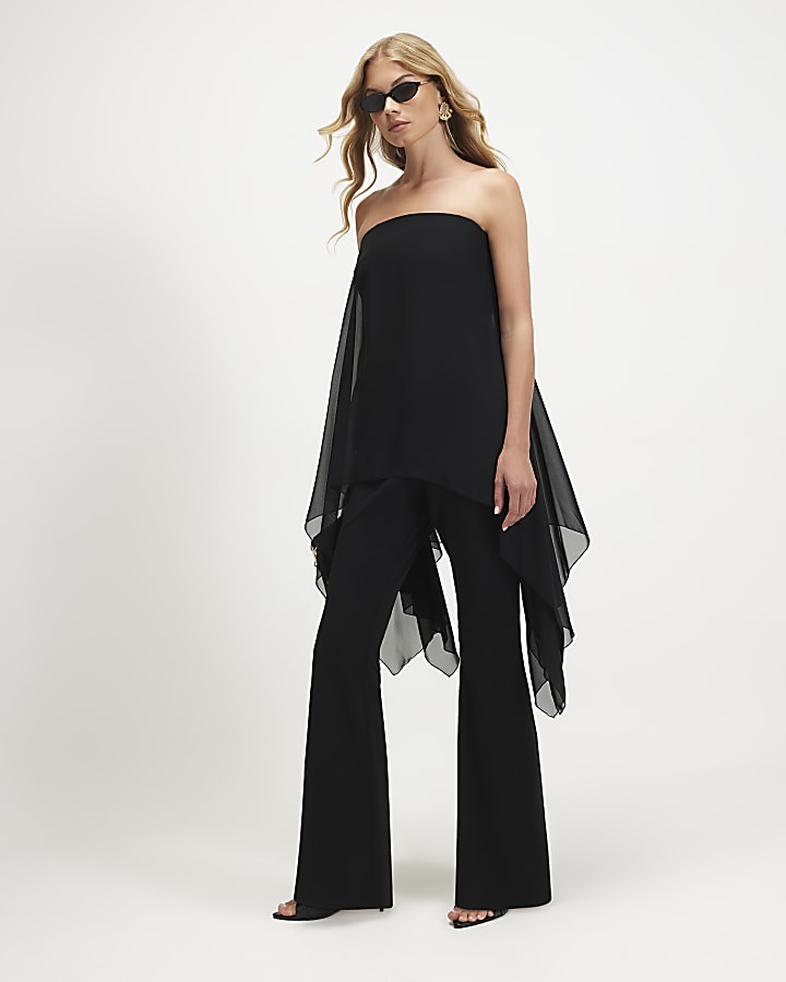 Black Mesh Detail Bandeau Jumpsuit