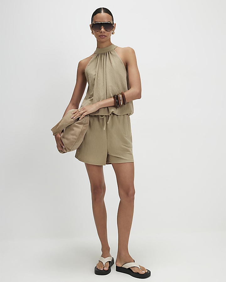 Khaki Drawstring Shorts