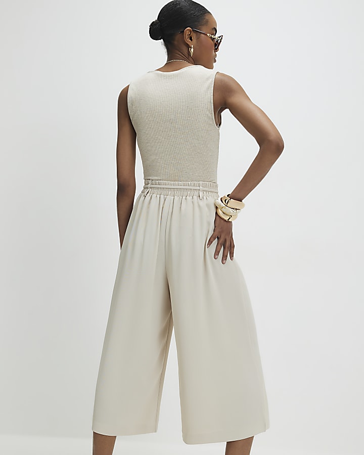 Beige Tie Detail Culottes