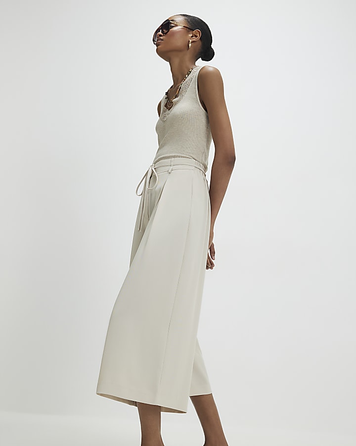 Beige Tie Detail Culottes