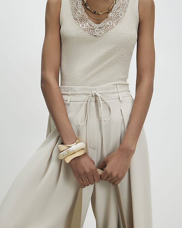Beige Tie Detail Culottes