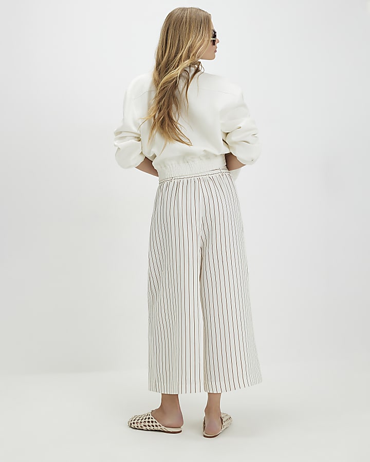 Cream Striped Tie Detail Culottes