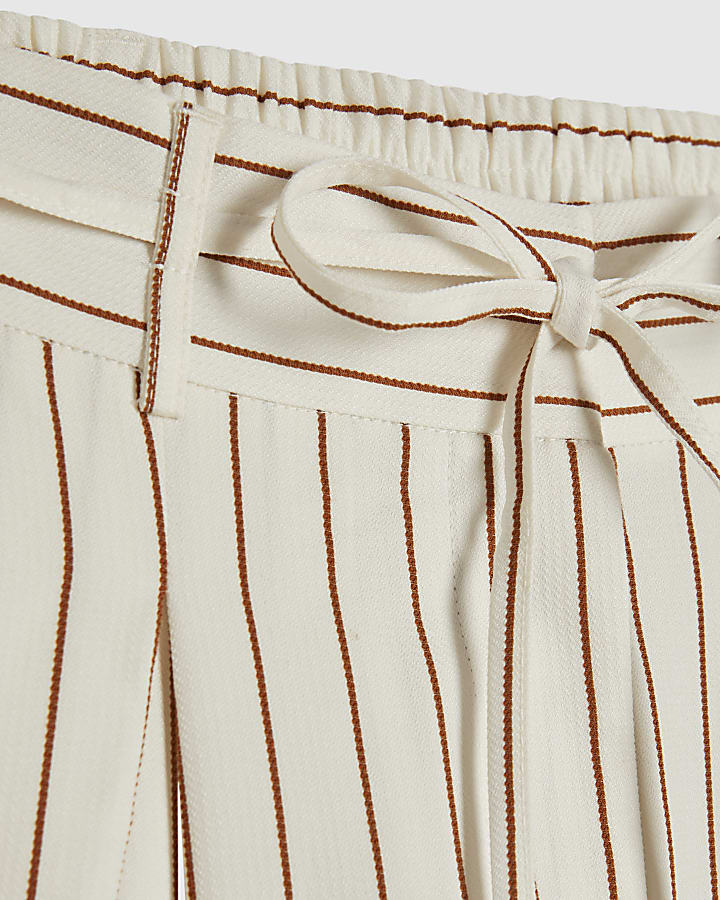 Cream Striped Tie Detail Culottes