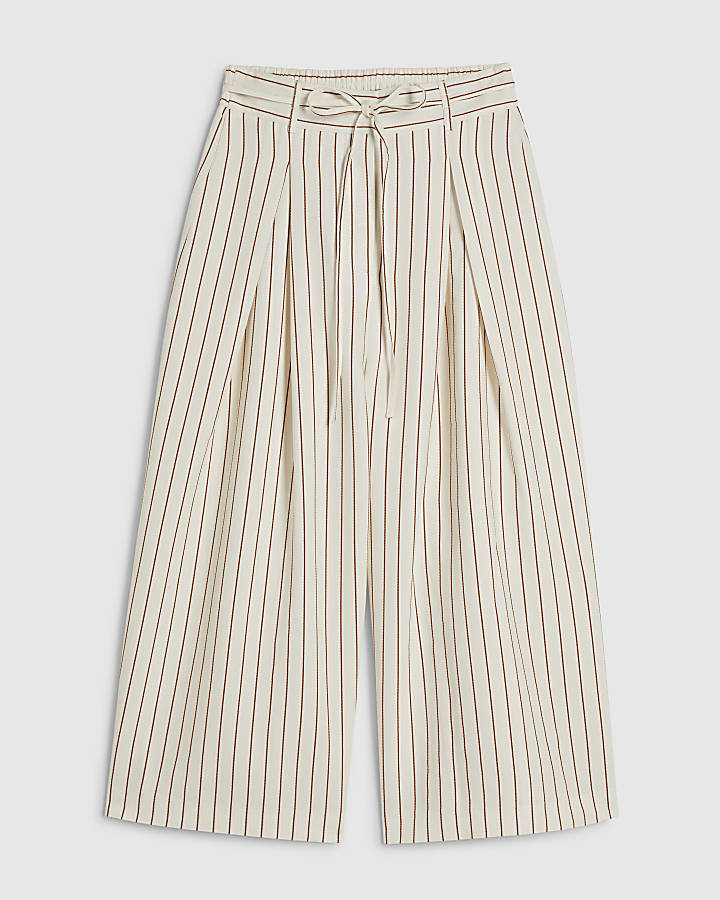 Cream Striped Tie Detail Culottes