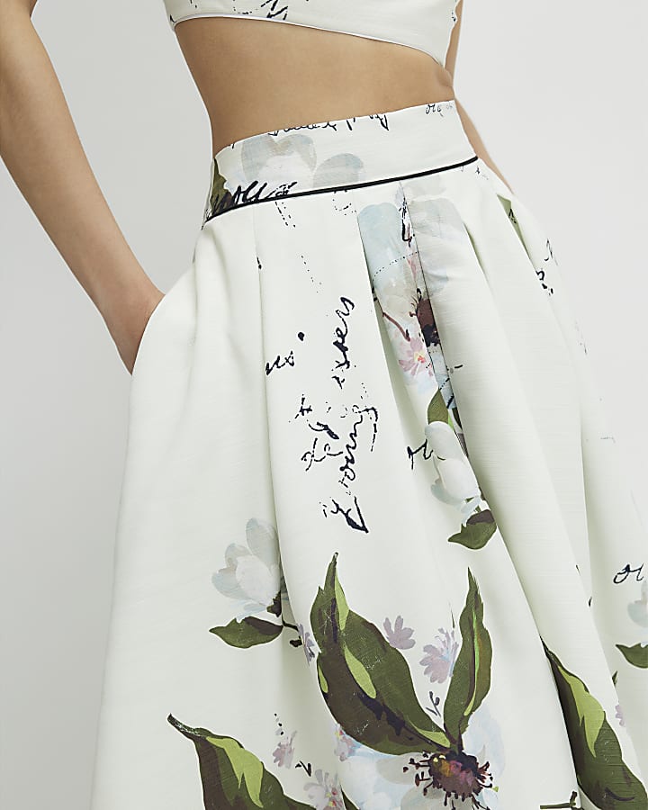 White Full Pintuck Midi Skirt