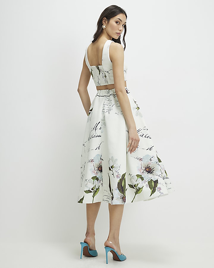 White Full Pintuck Midi Skirt