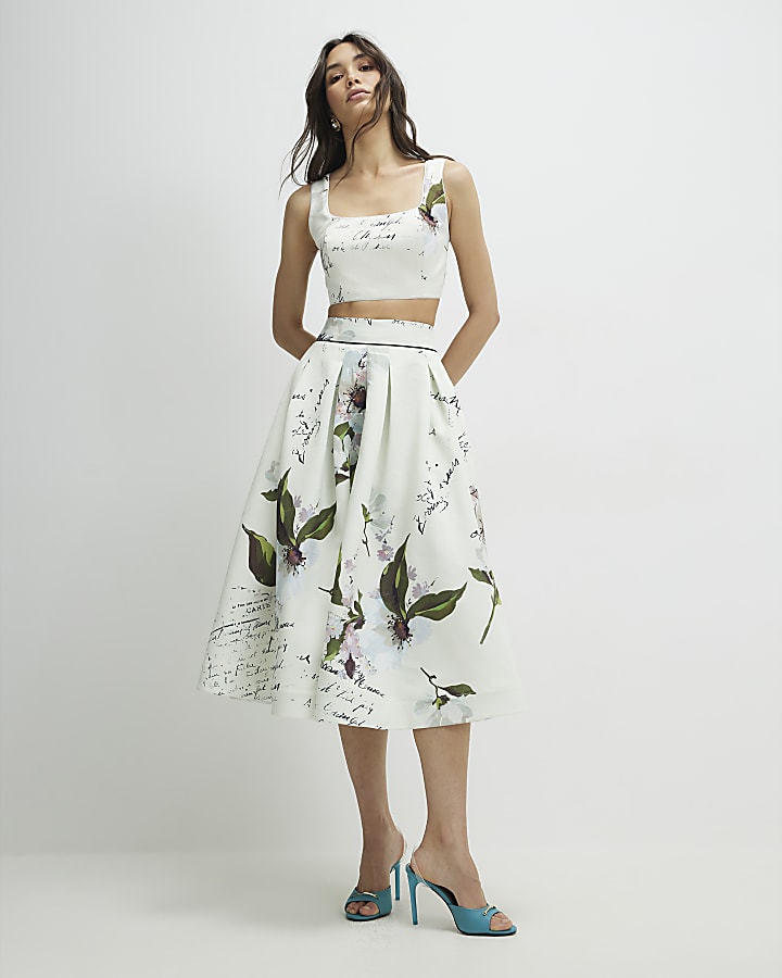 White Full Pintuck Midi Skirt