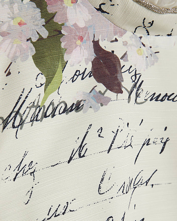 Cream Floral Print Mini Dress