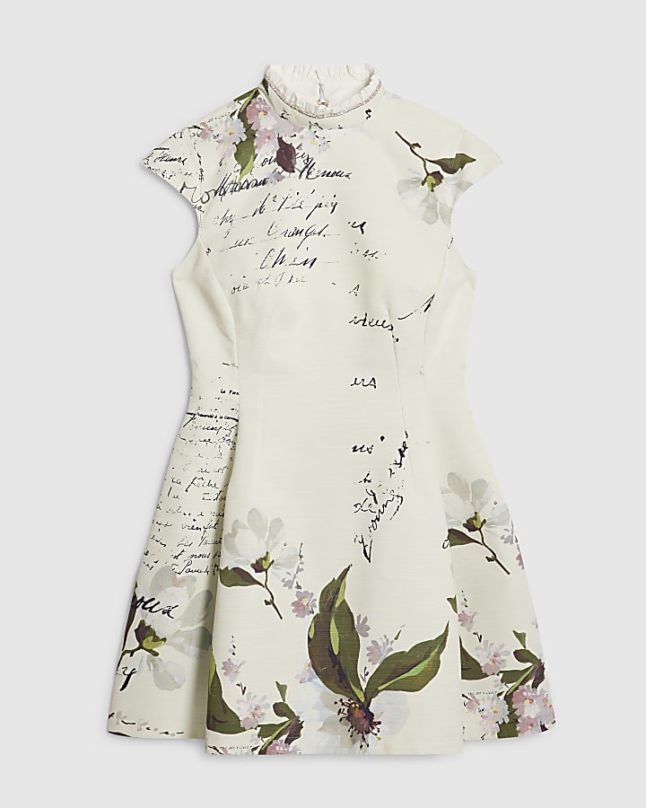 Cream Floral Print Mini Dress