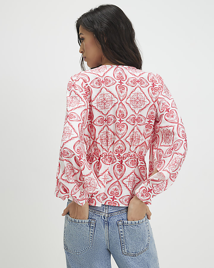 Red Knot Front Print Top