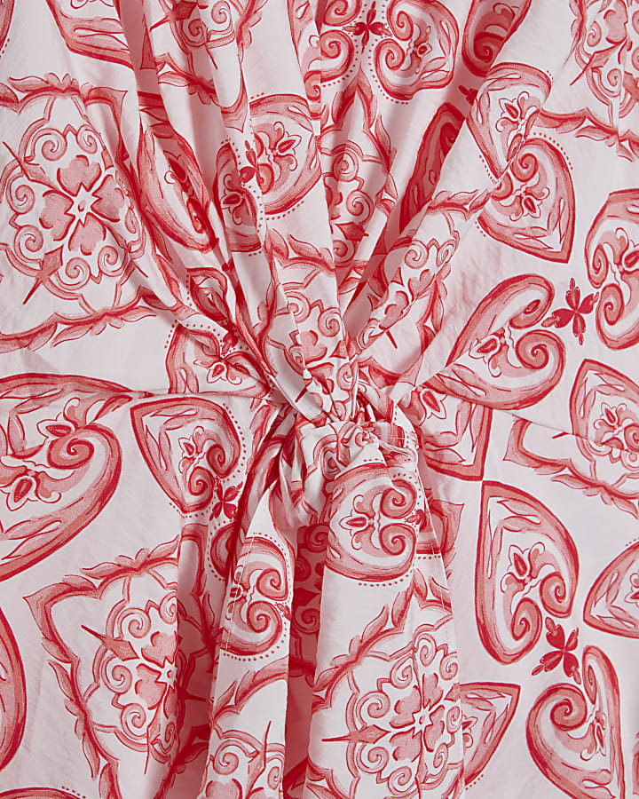 Red Knot Front Print Top