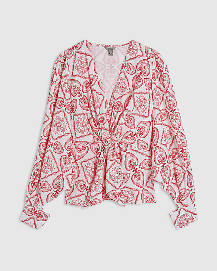 Red Knot Front Print Top