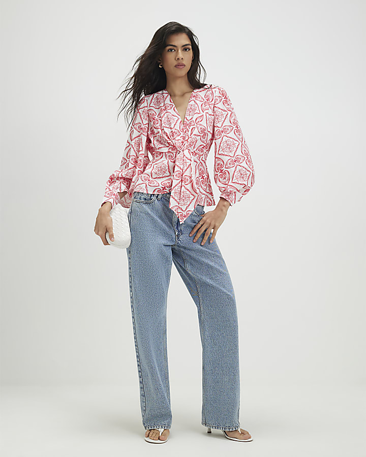 Red Knot Front Print Top