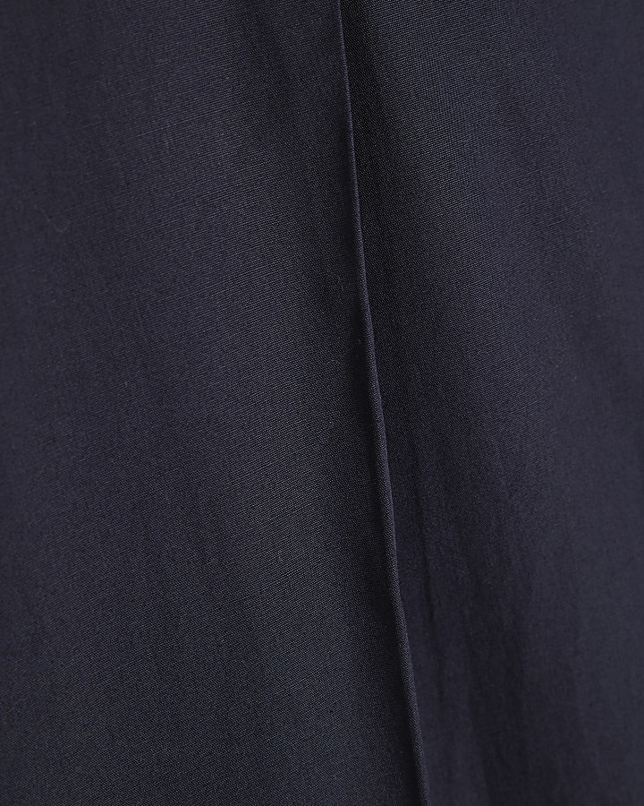 Navy Cotton Poplin Midi Skirt