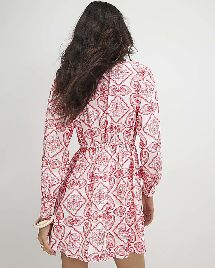 Red Long Sleeve Twist Front Mini Dress