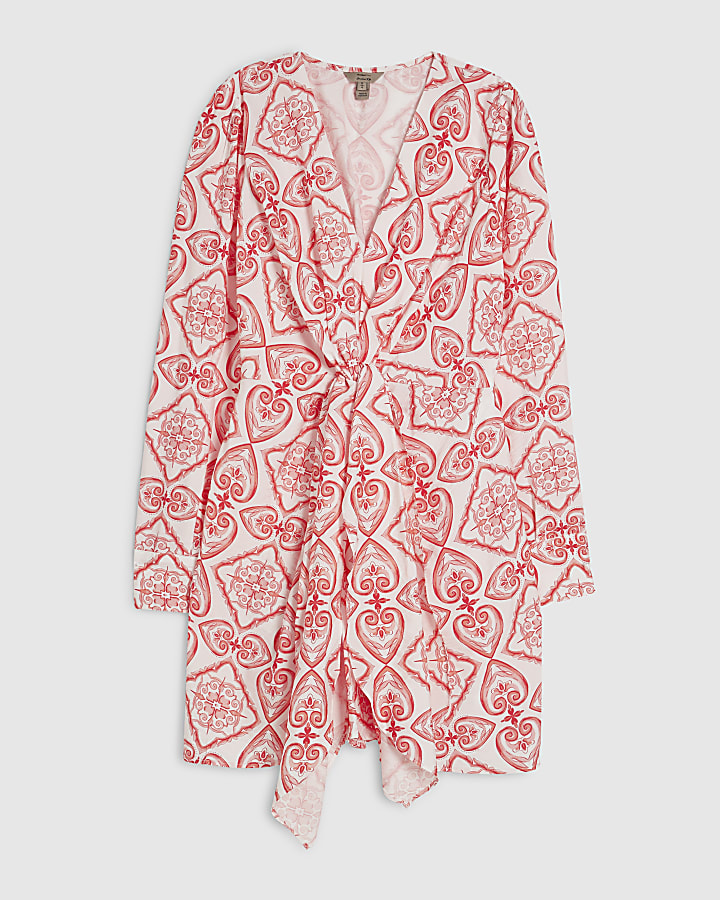 Red Long Sleeve Twist Front Mini Dress