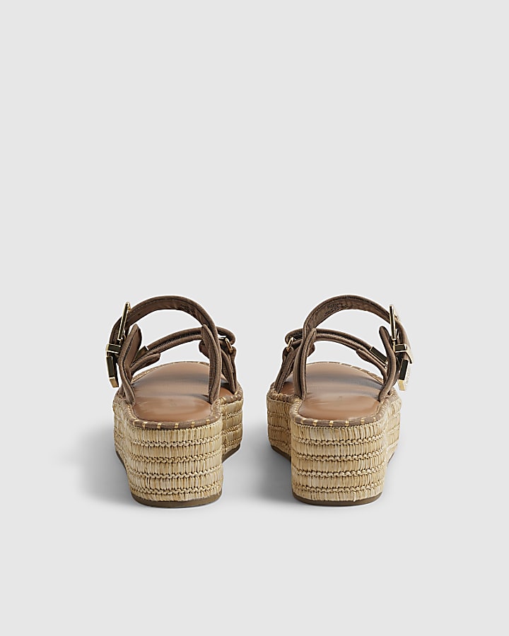Beige Hardware Double Strap Wedge Sandals