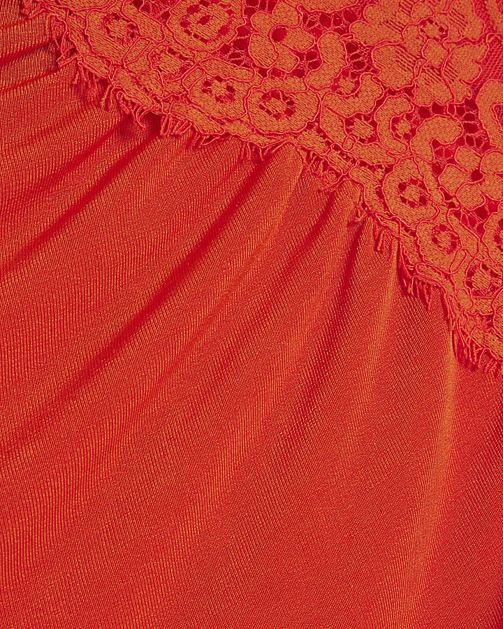 Orange Lace Trim Asymmetric Tunic Top