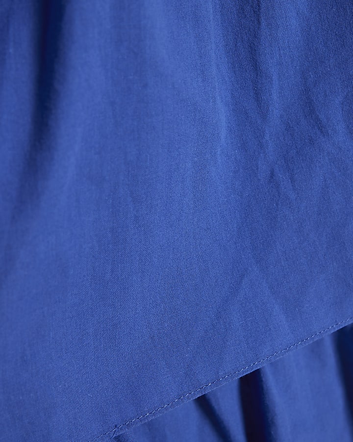 Blue Cotton Ruffle Sleeveless Midi Dress