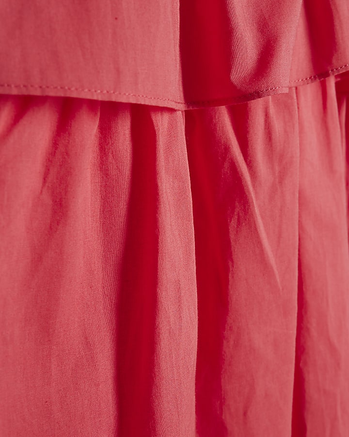 Pink Cotton Ruffle Sleeveless Midi Dress