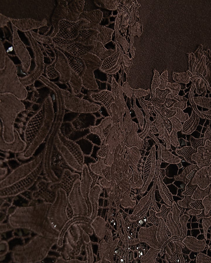 Brown Lace Hem Midi Jumper Dress