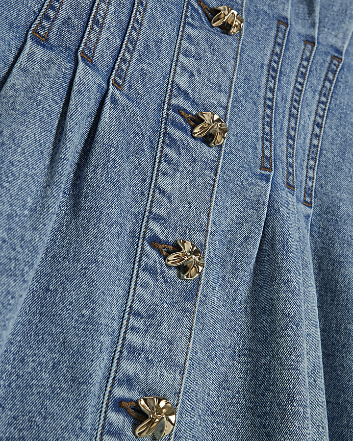Blue Cinched Waist Denim Dress