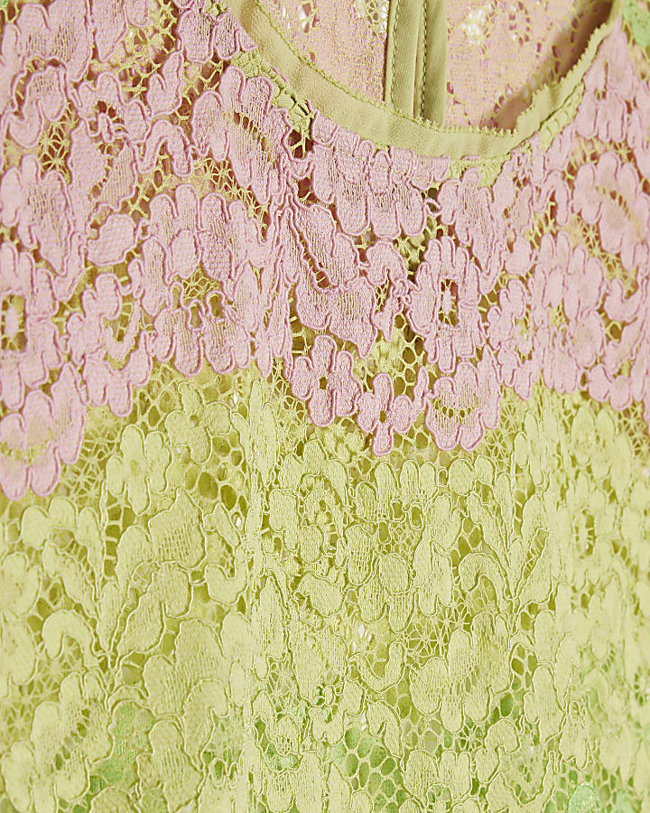 Green Colour Block Lace Top