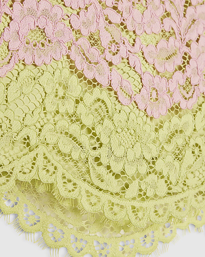 Green Colour Block Lace Mini Skirt