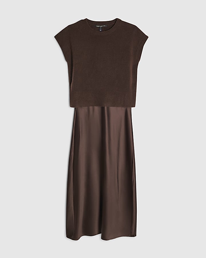 Brown 2 In 1 Tank Top Dress