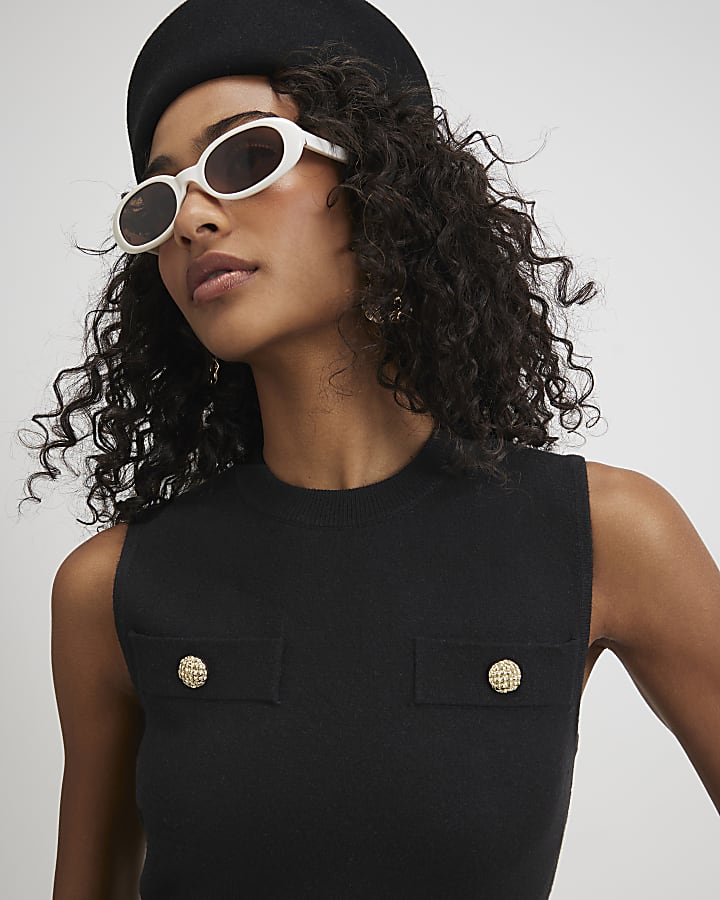 Black Cotton Knitted Pleat Hem Mini Dress