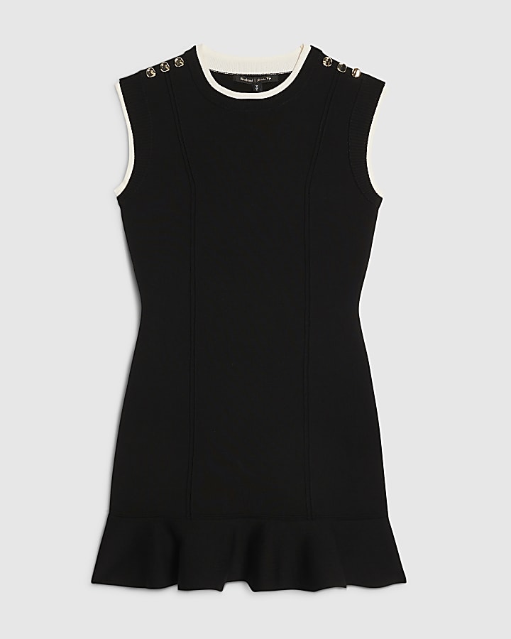 Black Double Layer Peplum Knitted Dress