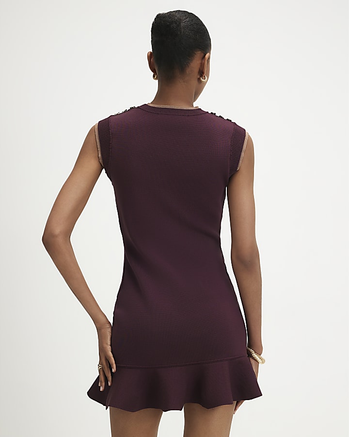 Red Double Layer Knitted Peplum Dress
