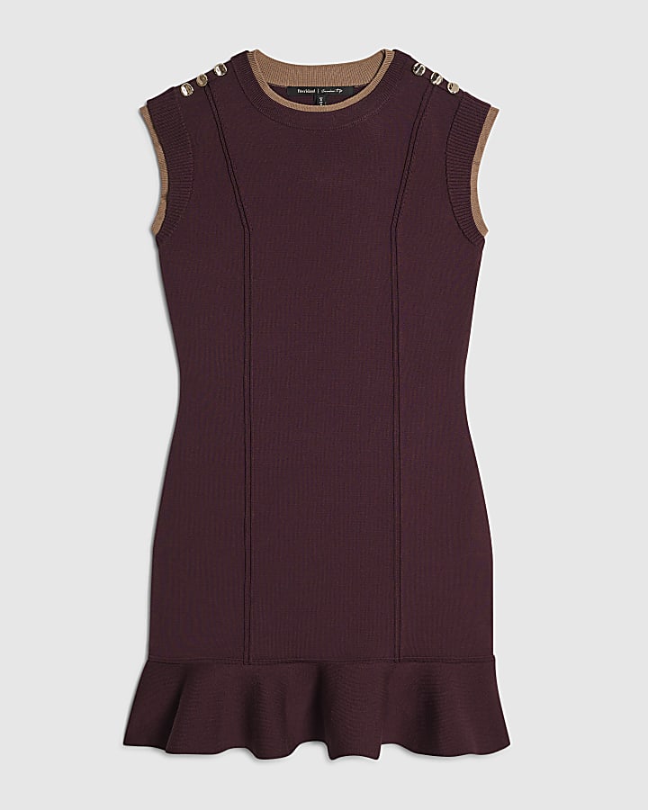 Red Double Layer Knitted Peplum Dress