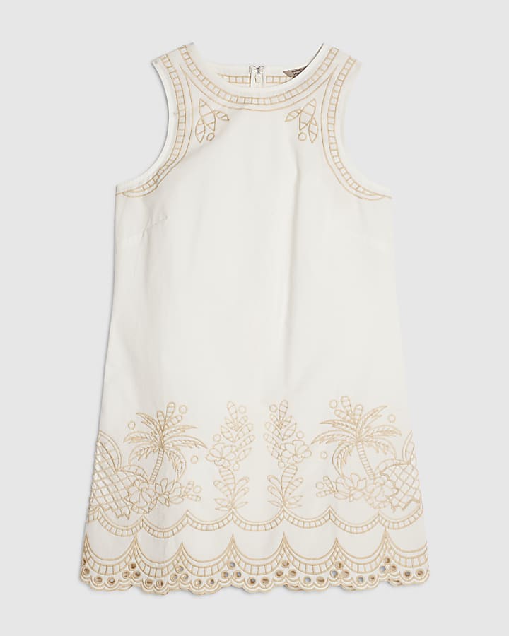 White Cotton Cutwork Shift Mini Dress