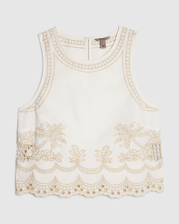 White Cotton Cutwork Scallop Shell Top