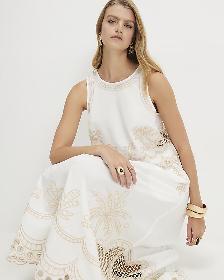 White Cotton Cutwork Scallop Shell Top