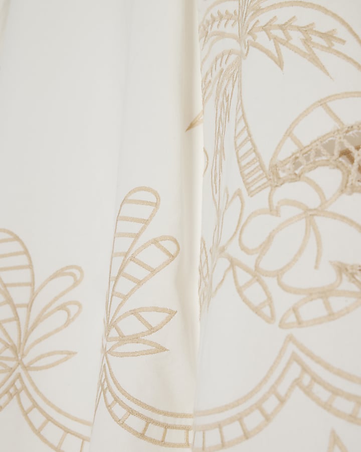 White Cotton Cutwork Midi Skirt