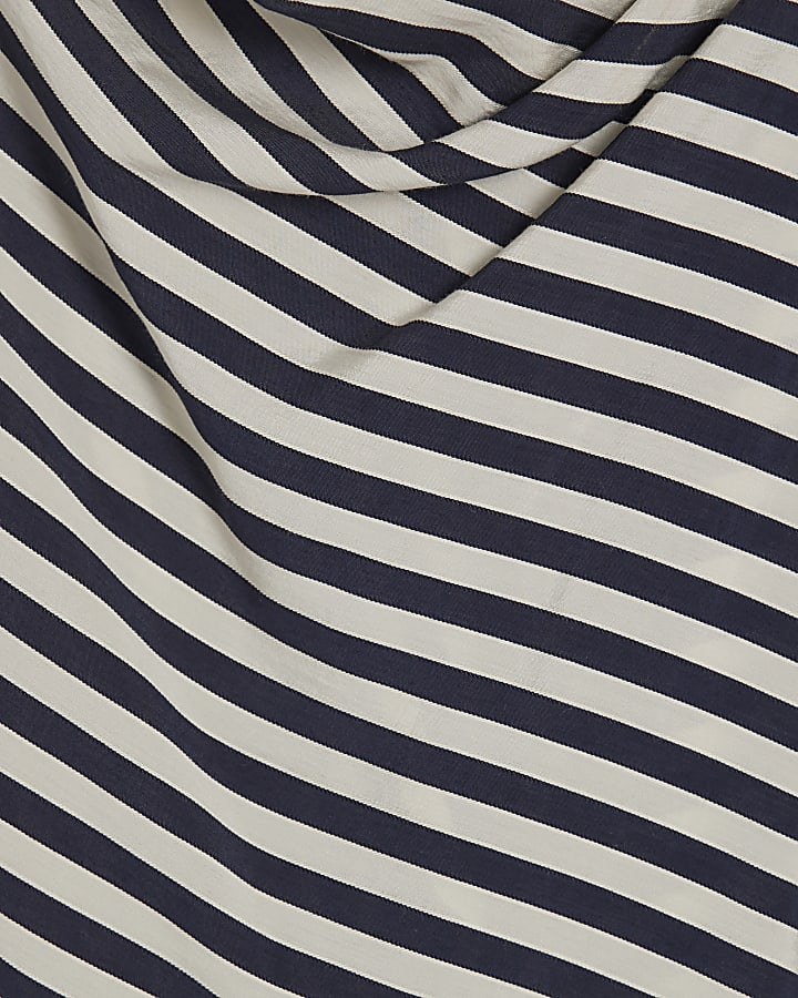White Stripe Draped Mini Shirt Dress