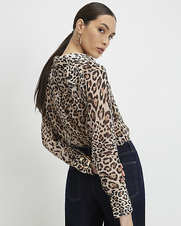 Brown Leopard Sheer Shirt