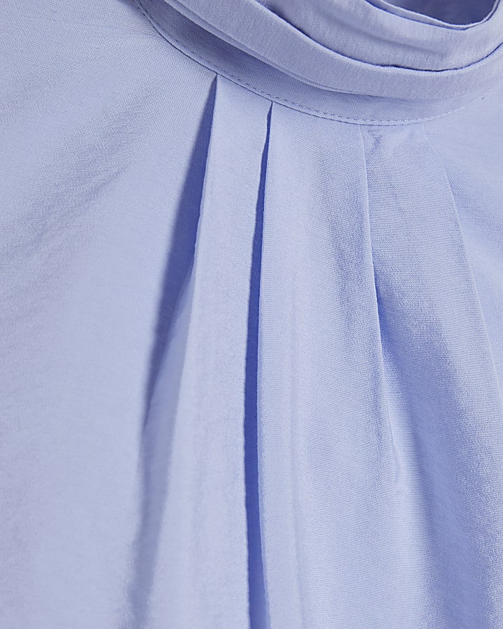 Blue Sleeveless Pussybow Blouse
