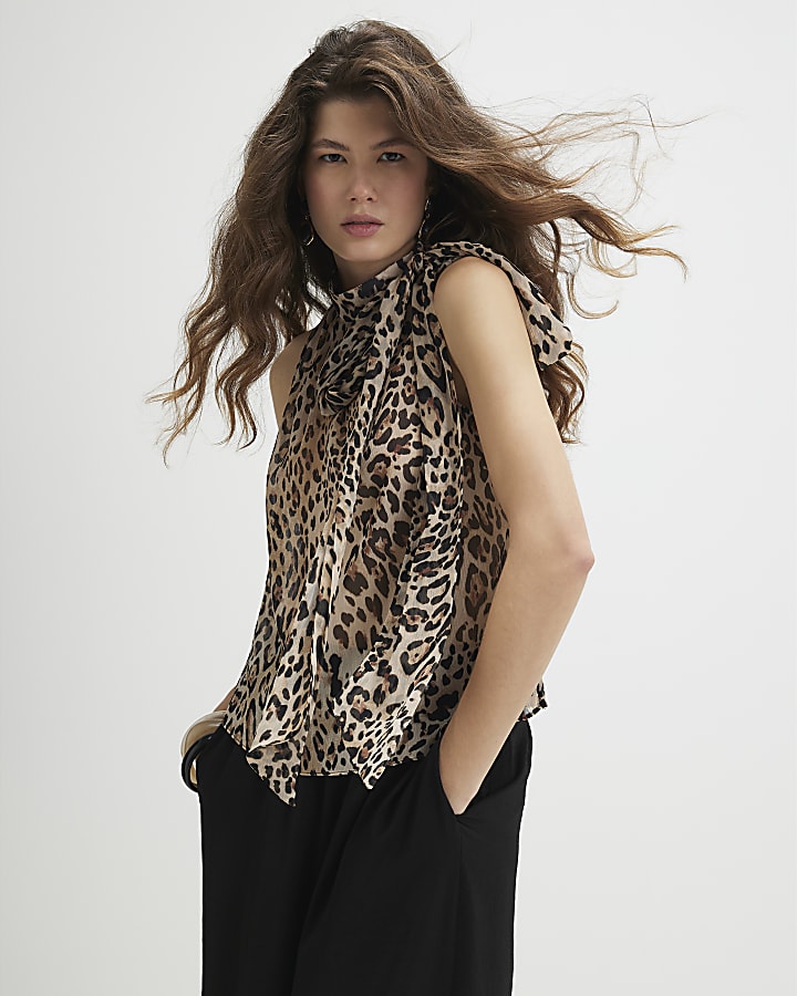 Black Leopard Pussybow Blouse