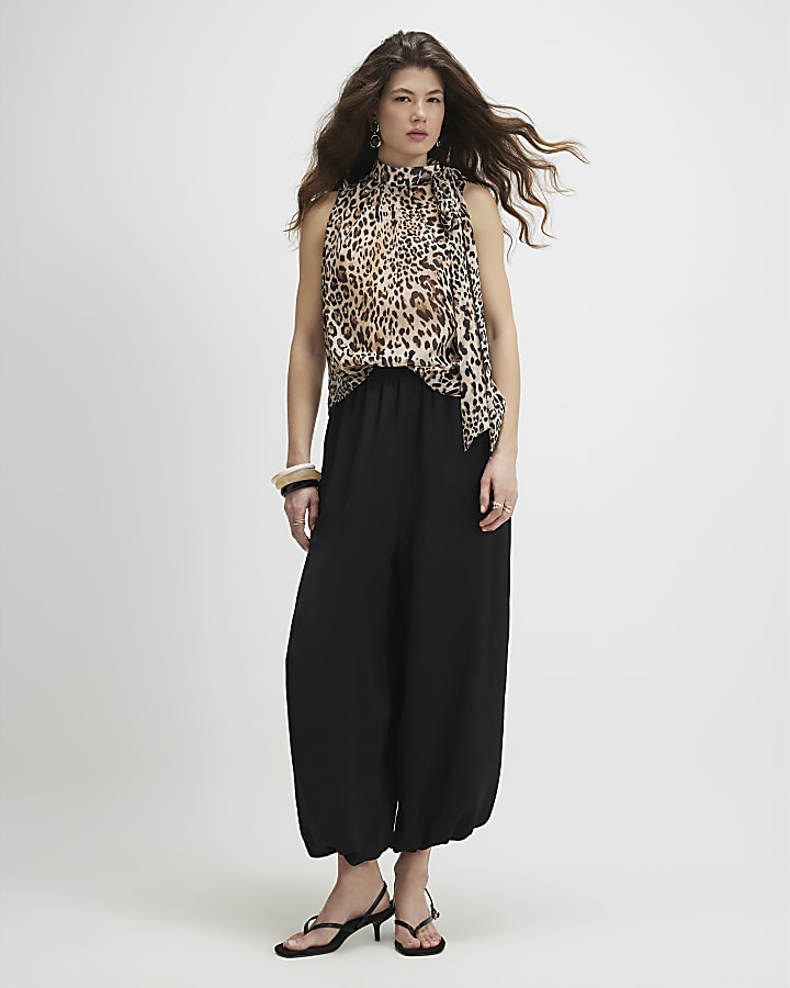 Black Leopard Pussybow Blouse