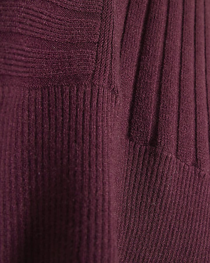 Red Cotton V Neck Ribbed Jumper