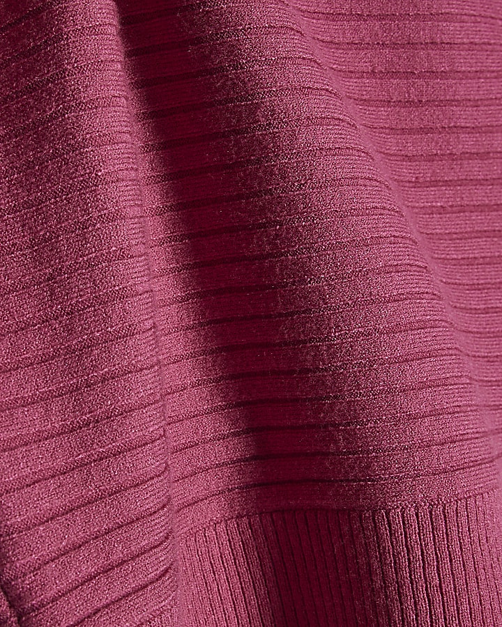 Pink Wide Neck Rib Knit Jumper