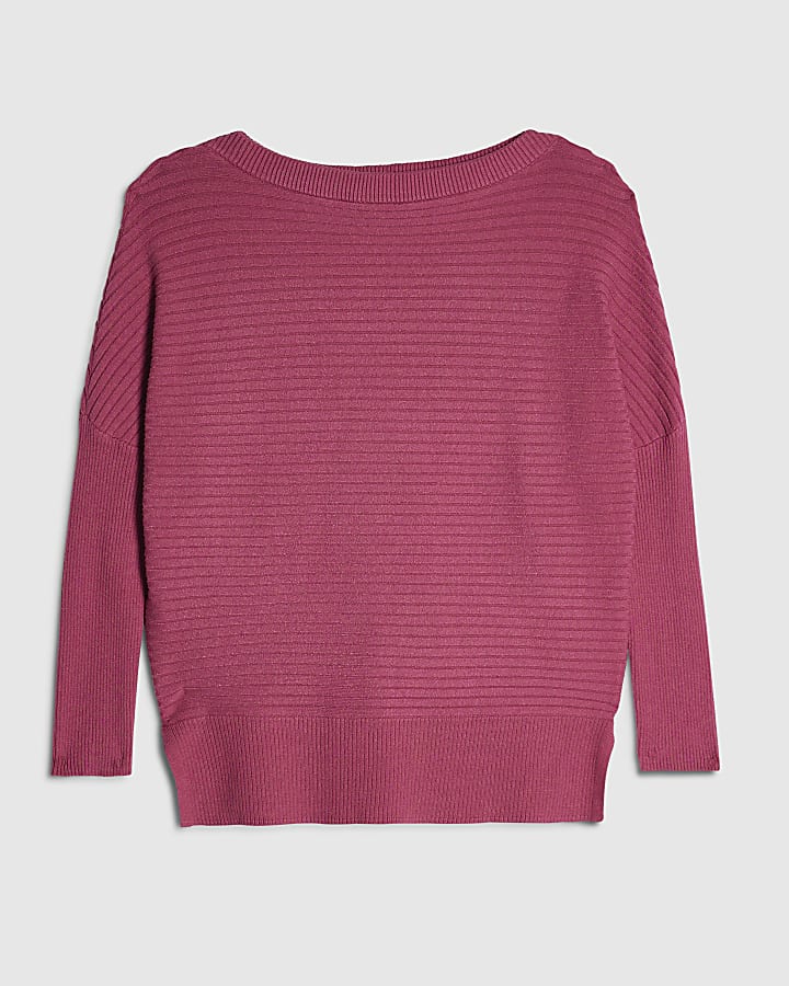 Pink Wide Neck Rib Knit Jumper