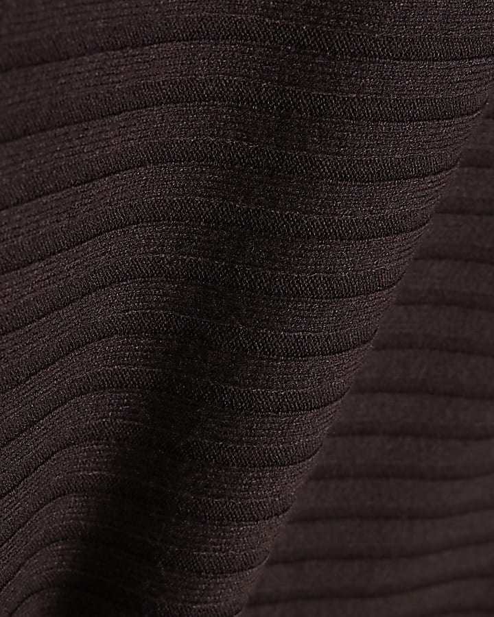 Brown Wide Neck Rib Knit Jumper