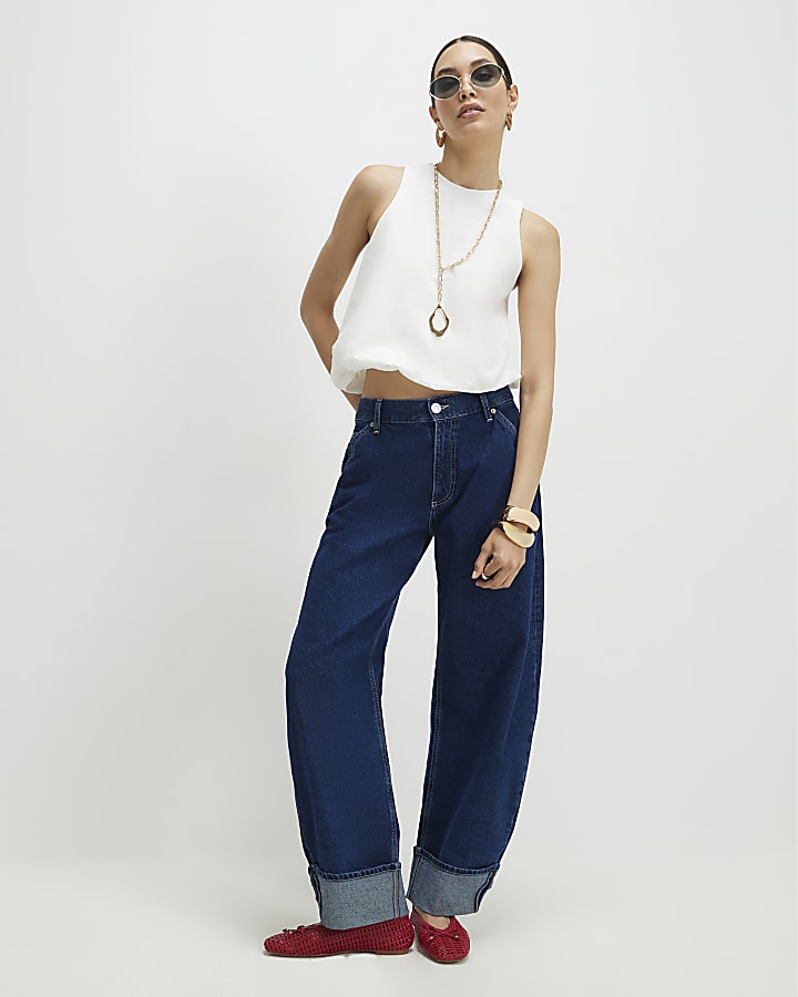 White Woven Mix Bubble Top