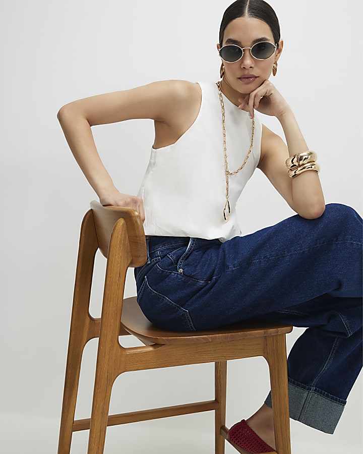 White Woven Mix Bubble Top