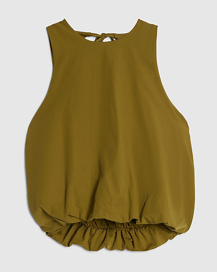 Green Cotton Sleeveless Bubble Hem Top
